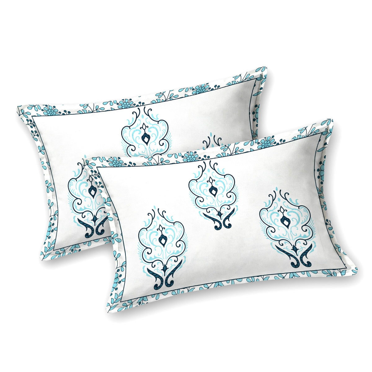 Kalashree Aqua Paisley Border premium cotton double bedsheet 100x108 with 2 pillow covers – aqua – wholesale Jaipur – view 4