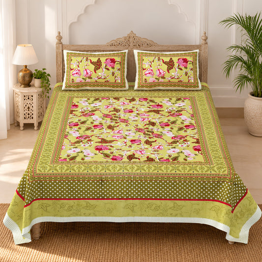 Unnati Olive Rose Bouquet Pure Cotton Double Bedsheet 90x108 with 2 Pillow Covers Bedsheet 11V_HjOWUqSLKIaav7LjXLca5OhpCVav1_w2000