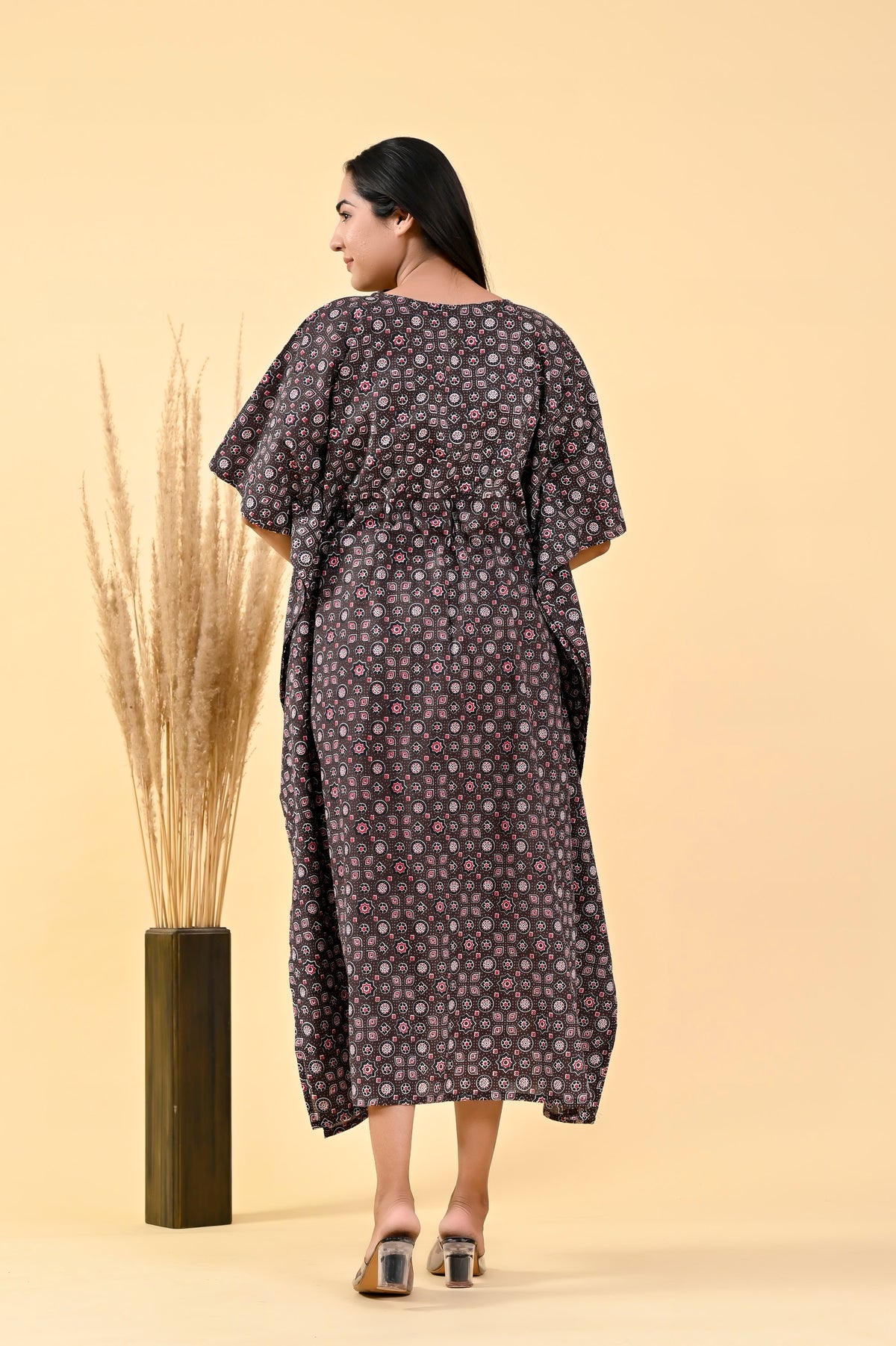 Charcoal Floral long kaftan – make to order wholesale – view 2