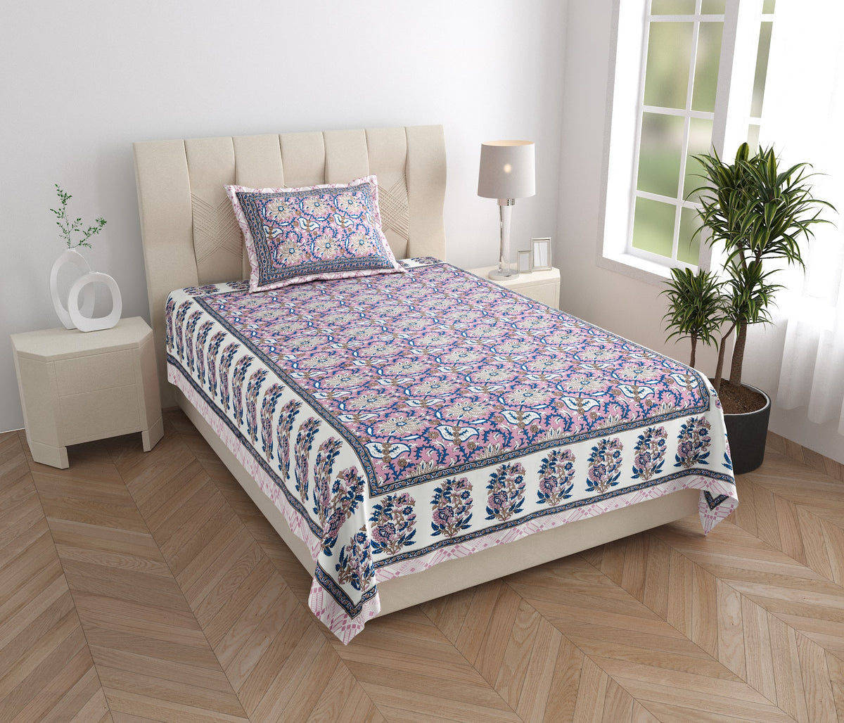 Elora Lavender Floral Jaal Murugan Cotton Single Bedsheet 60x90 with 1 Pillow Cover Bedsheet 11WrhoLTNIoDvivNpIyG3kVNbha3YB9A3_w2000