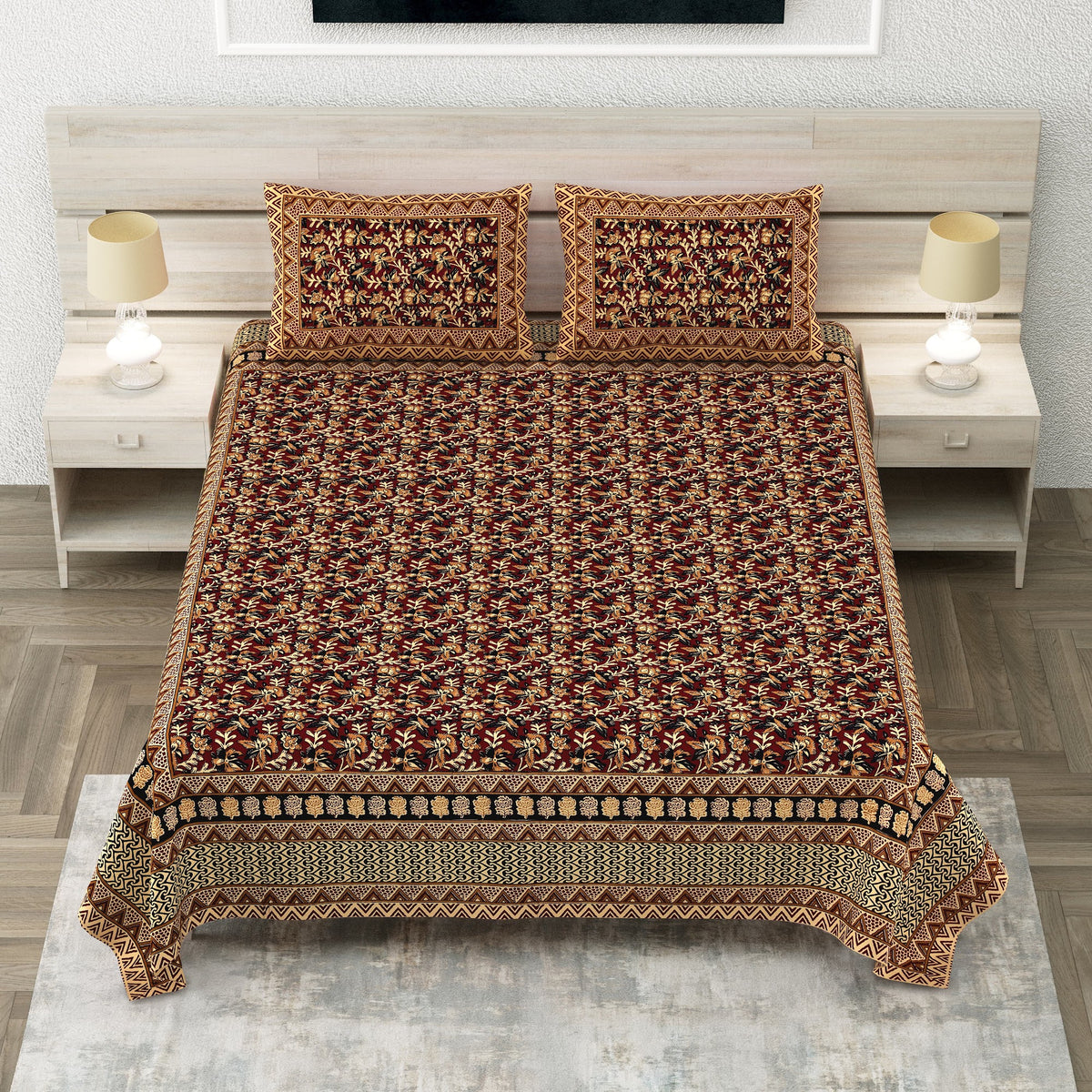 Royal Sanganer Brown Kalamkari Jaal Pure Cotton Double Bedsheet 90x108 with 2 Pillow Covers Bedsheet 1216sghnX3zkIFYWLQ0hDqOKfEp3uSGPq_w2000