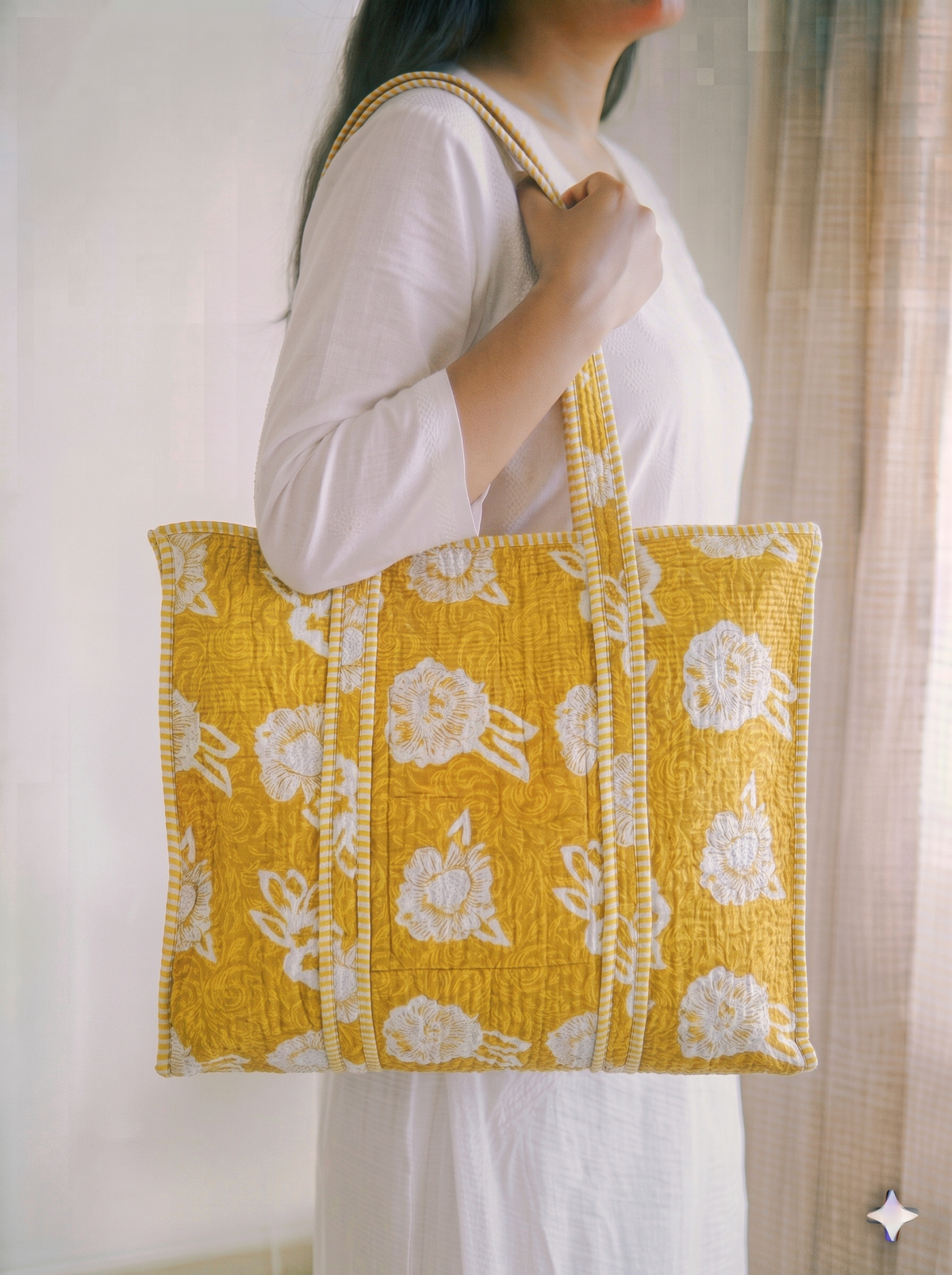 Jaipuri Printed Quilted Cotton Tote Bag | Haldi Phool – Mustard White Floral | 18x18 inch | Zipper & Inside Pocket | Wholesale Tote Bag 12Mi9UAl_IkEHA6UgTd7pfM53pKILY41r_w2000