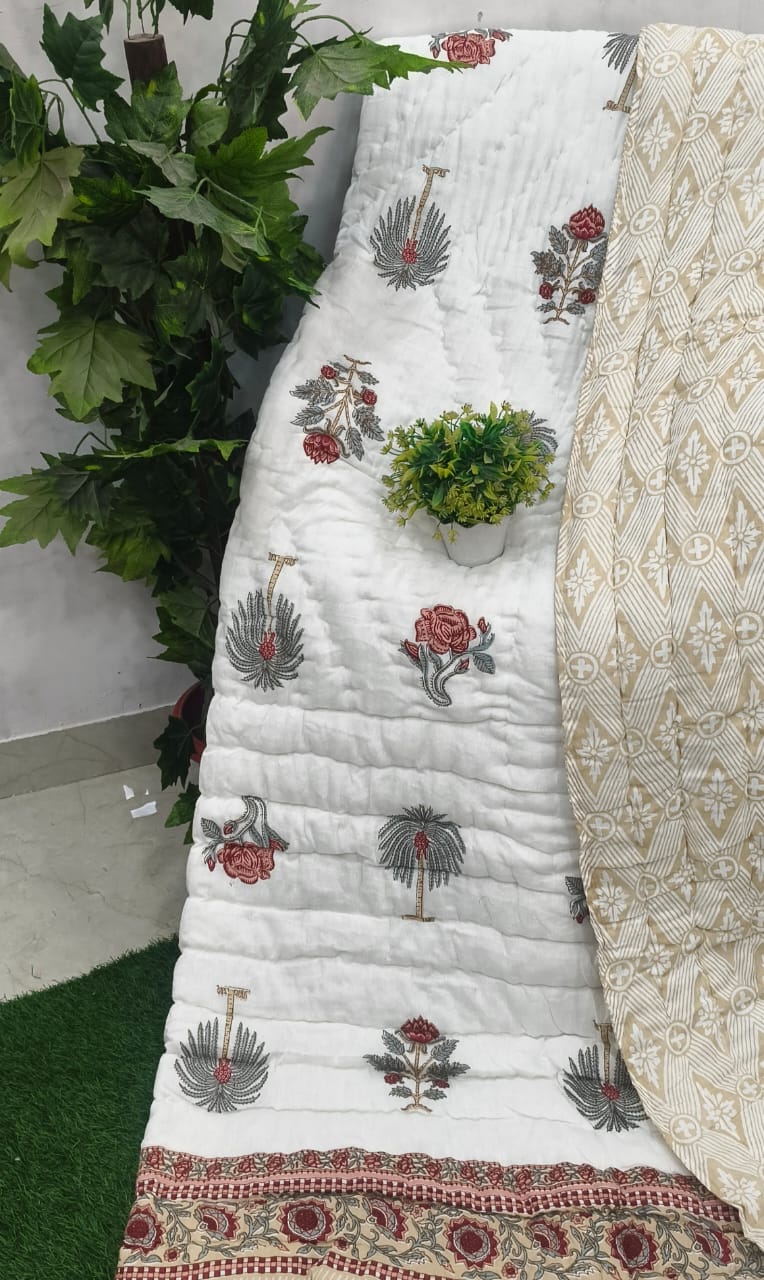 White Tree Buta Beige Reverse Jaipuri Mulmul Razai – Reversible, Cotton Filled Razai 12RPKAjCubaKir0TuH0P-kSviRW_yeK_O_w2000