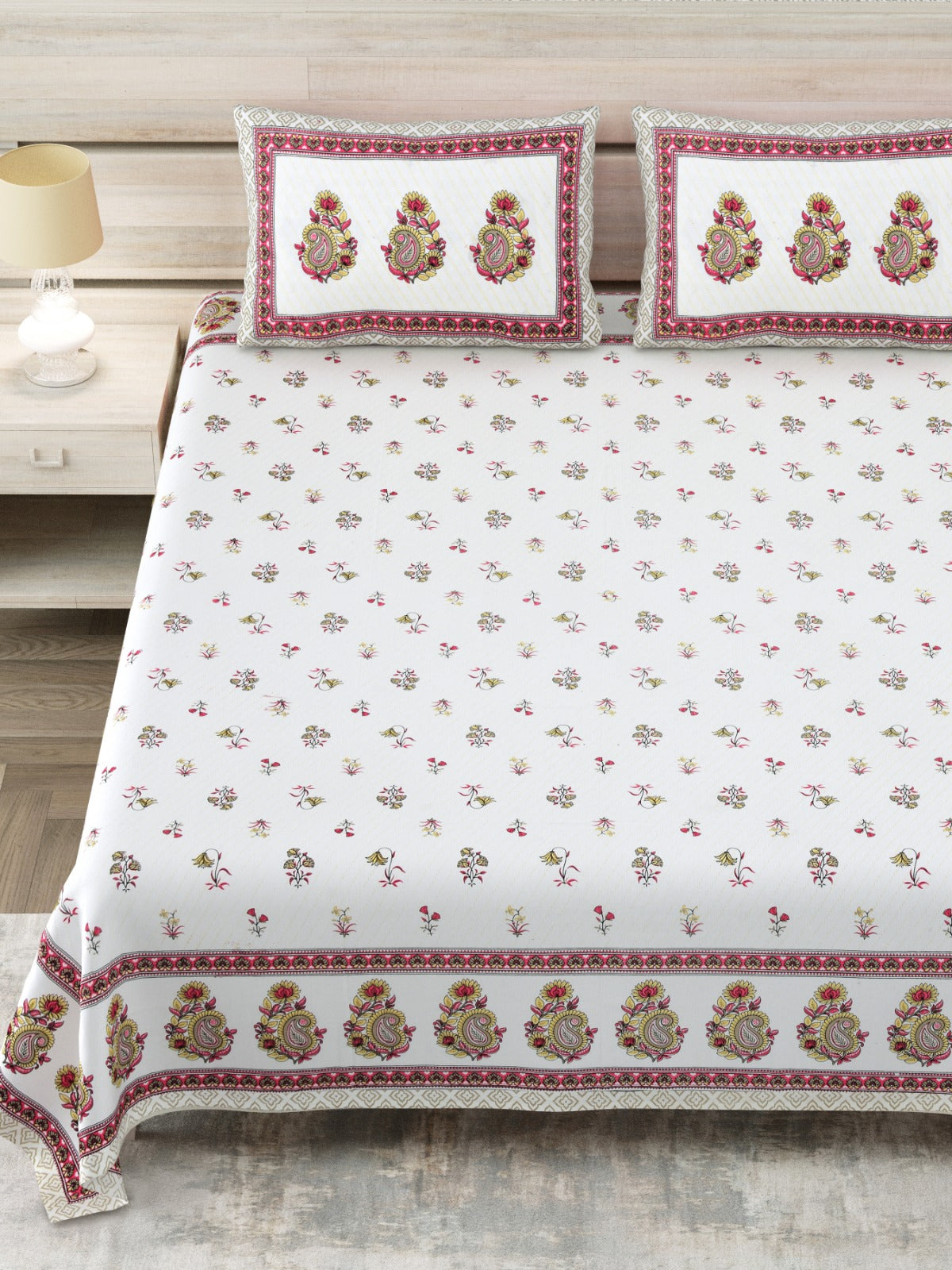 Avantika Maroon Buti Kairi Border Cotton King Size Bedsheet With 2 Pillow Covers Bedsheet 12U87M6kDtq7G8-3mV_QzNXD29uNimaXO_w2000