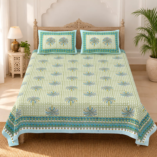 Unnati Mint Green Palm Buta Pure Cotton Double Bedsheet 90x108 with 2 Pillow Covers Bedsheet 12WxB_bbNY3CcORm7GXLOcWML4rEjox8J_w2000