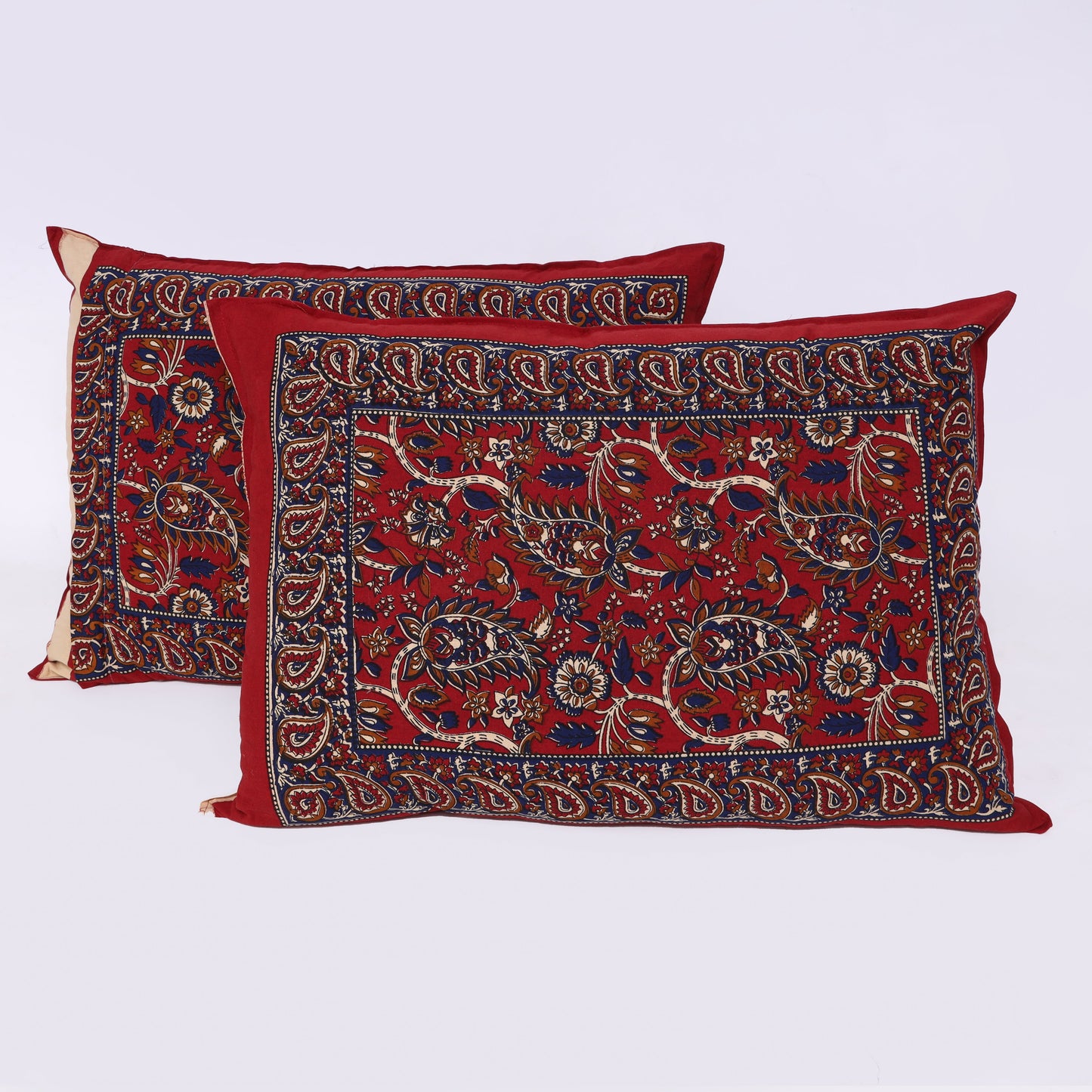 Jaipuri Kalamkari King Size Cotton Bedsheet with Red Sanganeri Floral Print