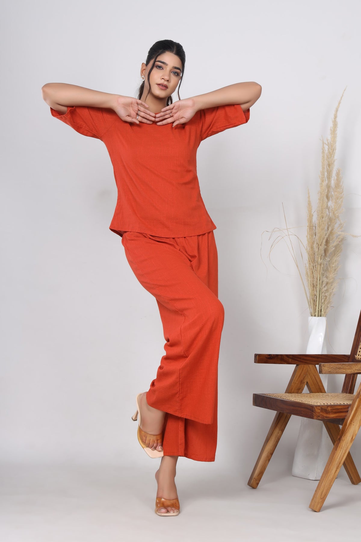 Orange solid co-ord set – make to order wholesale – view 3