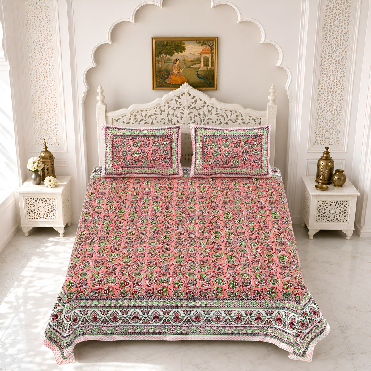 Premium Royal Block Rose Floral Jaal Cotton Double Bedsheet 90x108 with 2 Pillow Covers Bedsheet 12oXtdy3vhmwdLnpU_kcBh7Bj0uLjhxgl_w2000