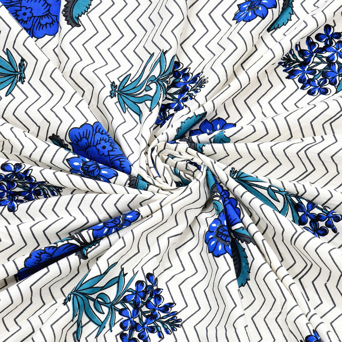 Kalashree Royal Blue Rose Chevron premium cotton double bedsheet 100x108 with 2 pillow covers – royal blue – wholesale Jaipur – view 6