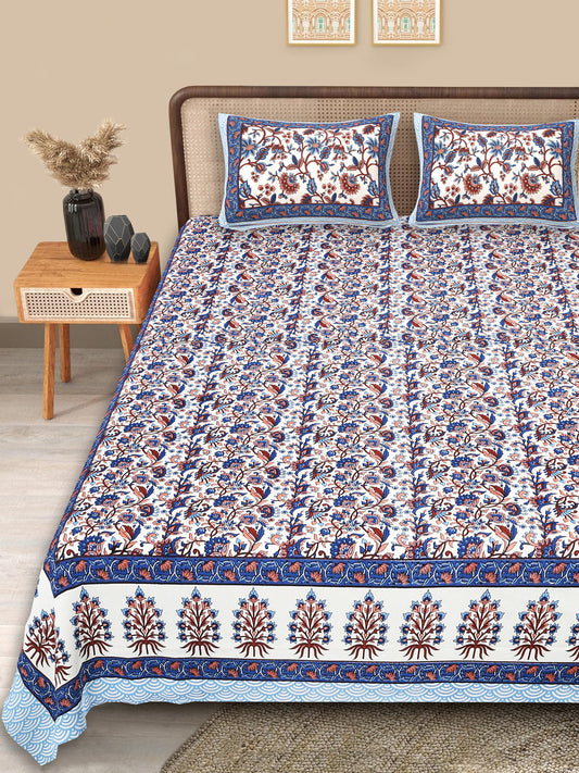 Jaipuri Print Cotton King Bedsheet in Floral Design | Srishti Textile