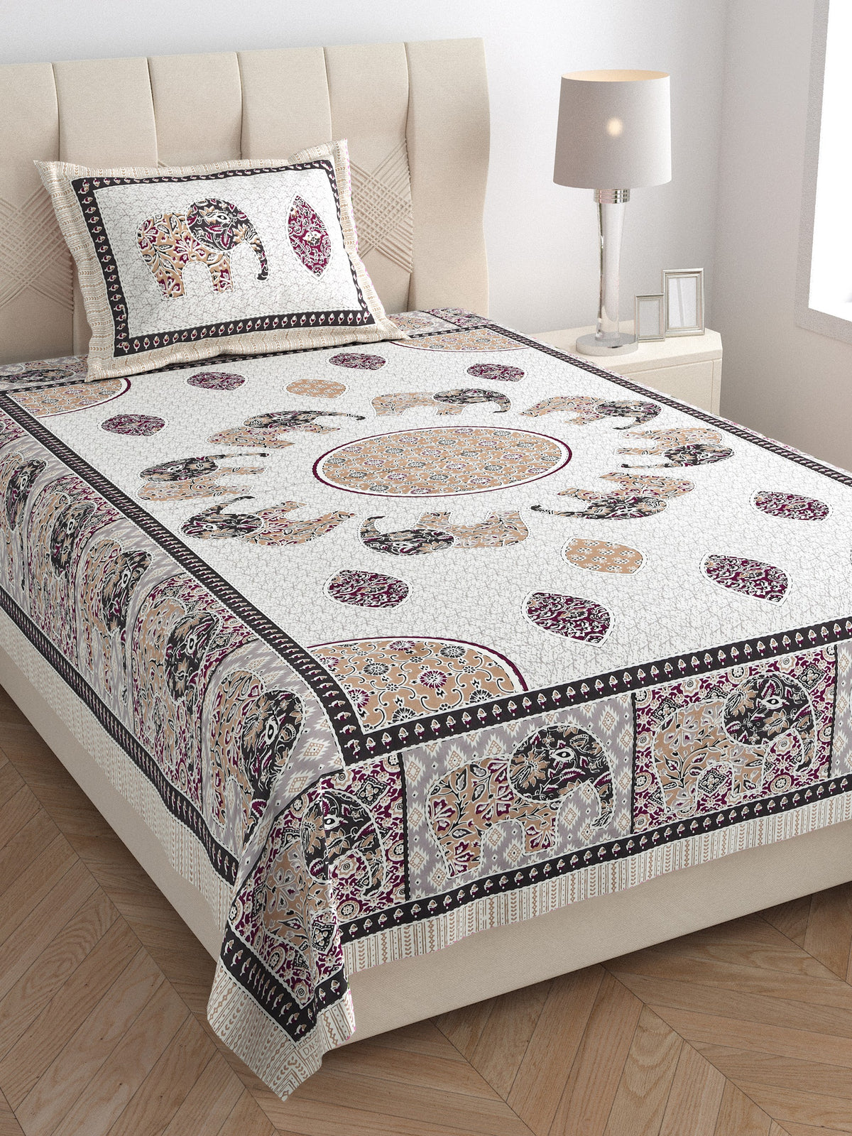 Elora Grey Elephant Mandala Murugan Cotton Single Bedsheet 60x90 with 1 Pillow Cover Bedsheet 136zWlDgpSPjw5zmohtN7HV_K_e7gF3yT_w2000