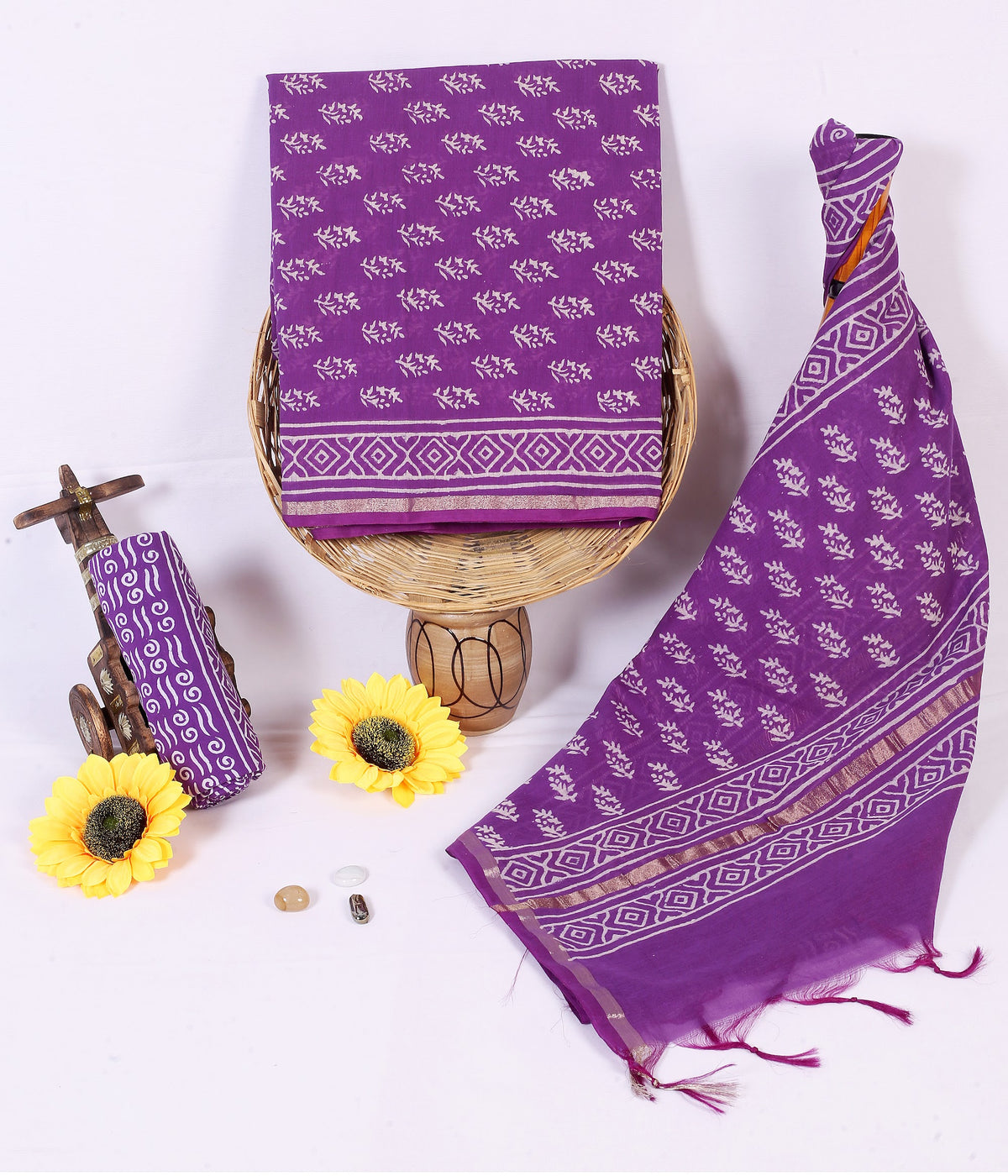 Jamuni Buti Purple Buti Chanderi silk hand block print suit material