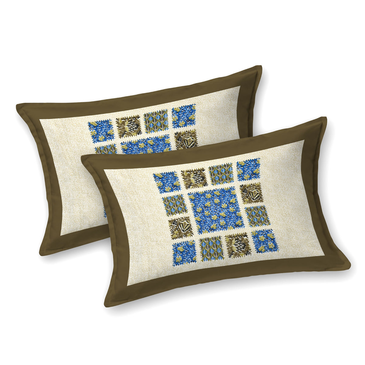 Kalashree Olive Patchwork Check premium cotton double bedsheet 100x108 with 2 pillow covers – olive and multicolour – wholesale Jaipur – view 2