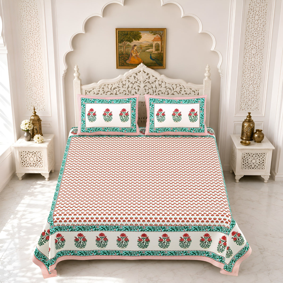 Premium Royal Block Peach Tulip Border Cotton Double Bedsheet 90x108 with 2 Pillow Covers Bedsheet 13bxWI6vvO6vKgSyJGvl8u_WUTiMfxyGq_w2000