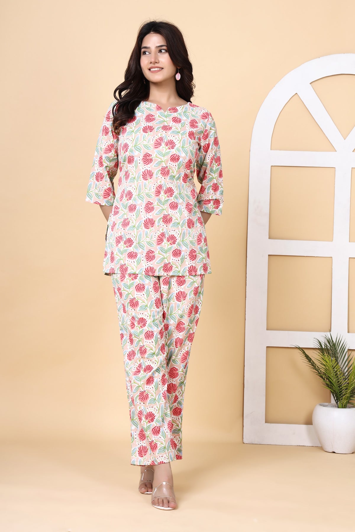 Printed Cotton Co-ord Set – Top & Pant – Pink Rose Floral (Make to Order) Ready to Wear 13feZco2T-MrPpMjKcGLdnEZdJUusllSJ_w2000