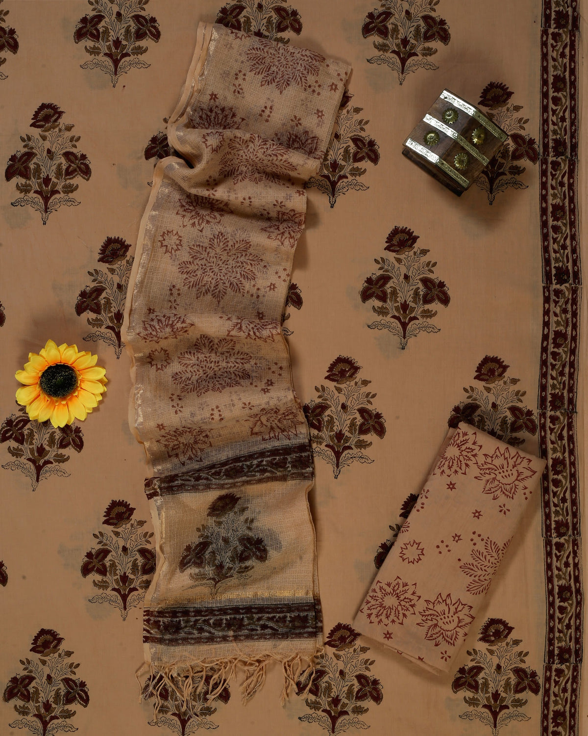 Rangeen Peach Maroon Mughal Buta Hand Block Print Cotton Suit with Kota Doria Dupatta – Unstitched 3 Piece Suit Material 13gJ3LOAxcAhzoiB5Upacl7Pl-z0MXjdu_w2000