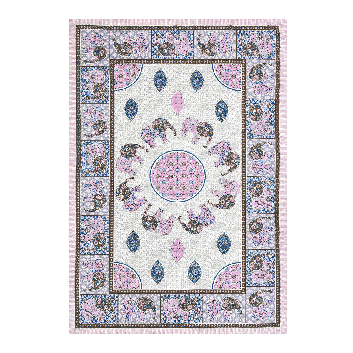 Elora Lilac Elephant Mandala Murugan cotton single bedsheet 60x90 with pillow cover – lilac – wholesale Jaipur – view 4