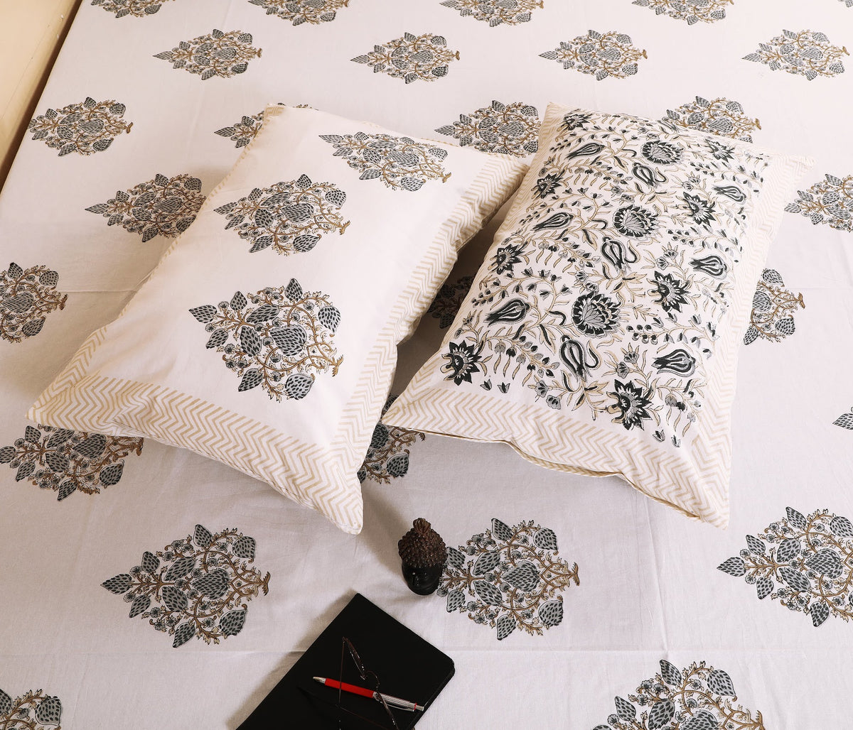 Khaki Guldasta Hand Block Printed Murugan Cotton Double Bedsheet 95x108 with 2 Pillow Covers Bedsheet 13tm-UQMu-O37xc7t60BDIz9NpqijyTia_w2000