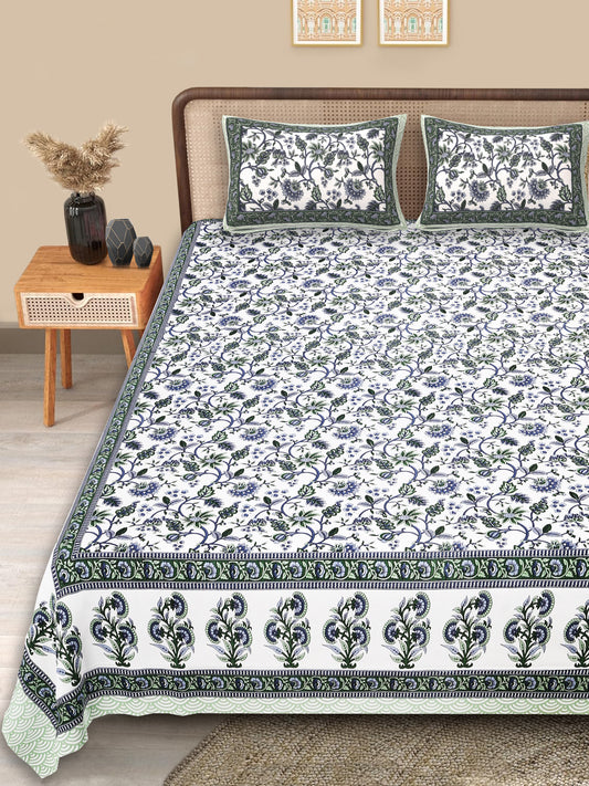 Srishti Textile Cotton Bedsheet | King Size Jaipuri Floral Boota