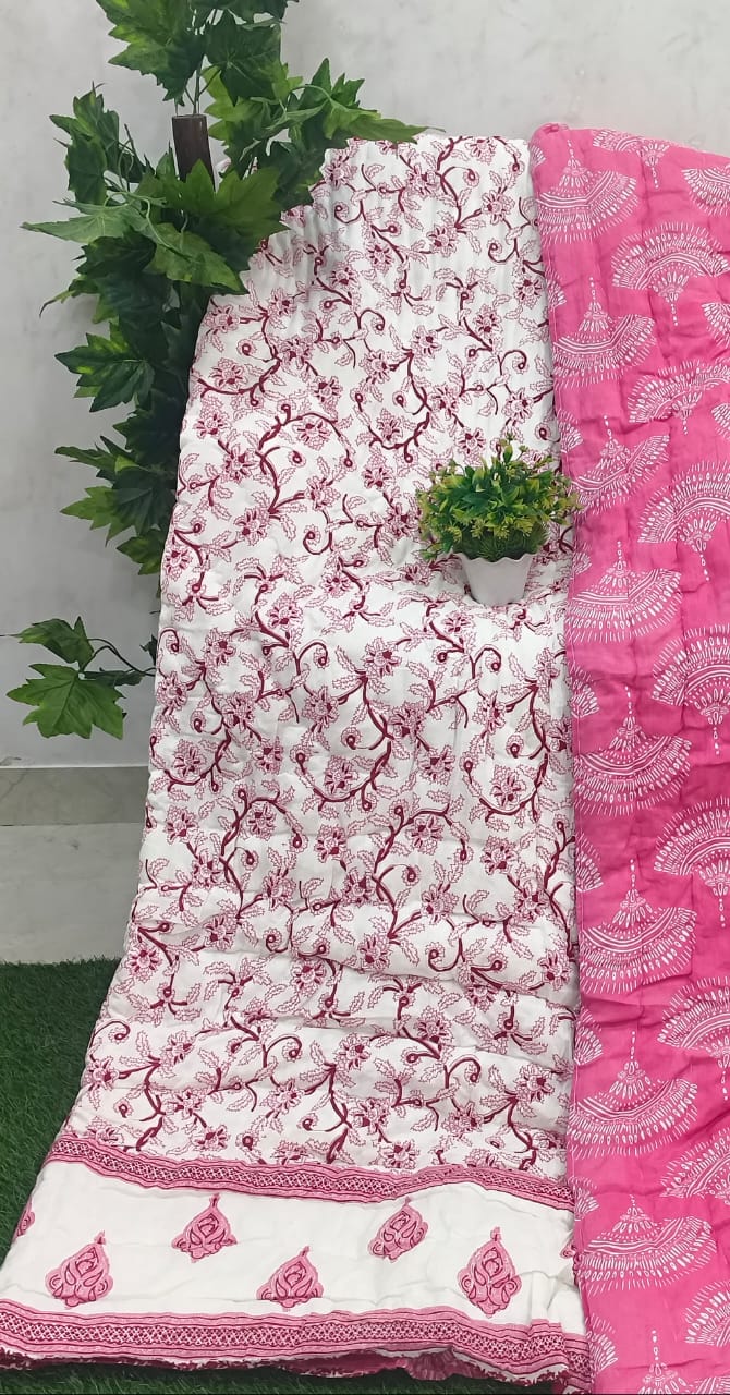Pink Floral Vine Jaipuri Mulmul Razai – Reversible, Cotton Filled Razai 140PRYUF-9he0JJam0NU2qxkGhku_Tw82_w2000