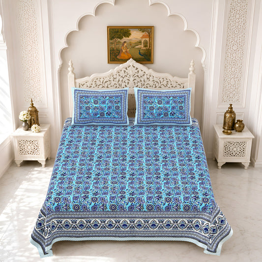 Premium Royal Block Sky Blue Jaal Cotton Double Bedsheet 90x108 with 2 Pillow Covers Bedsheet 144vEblbg1wcL3z_zjrPGEfsnHSQaROHN_w2000