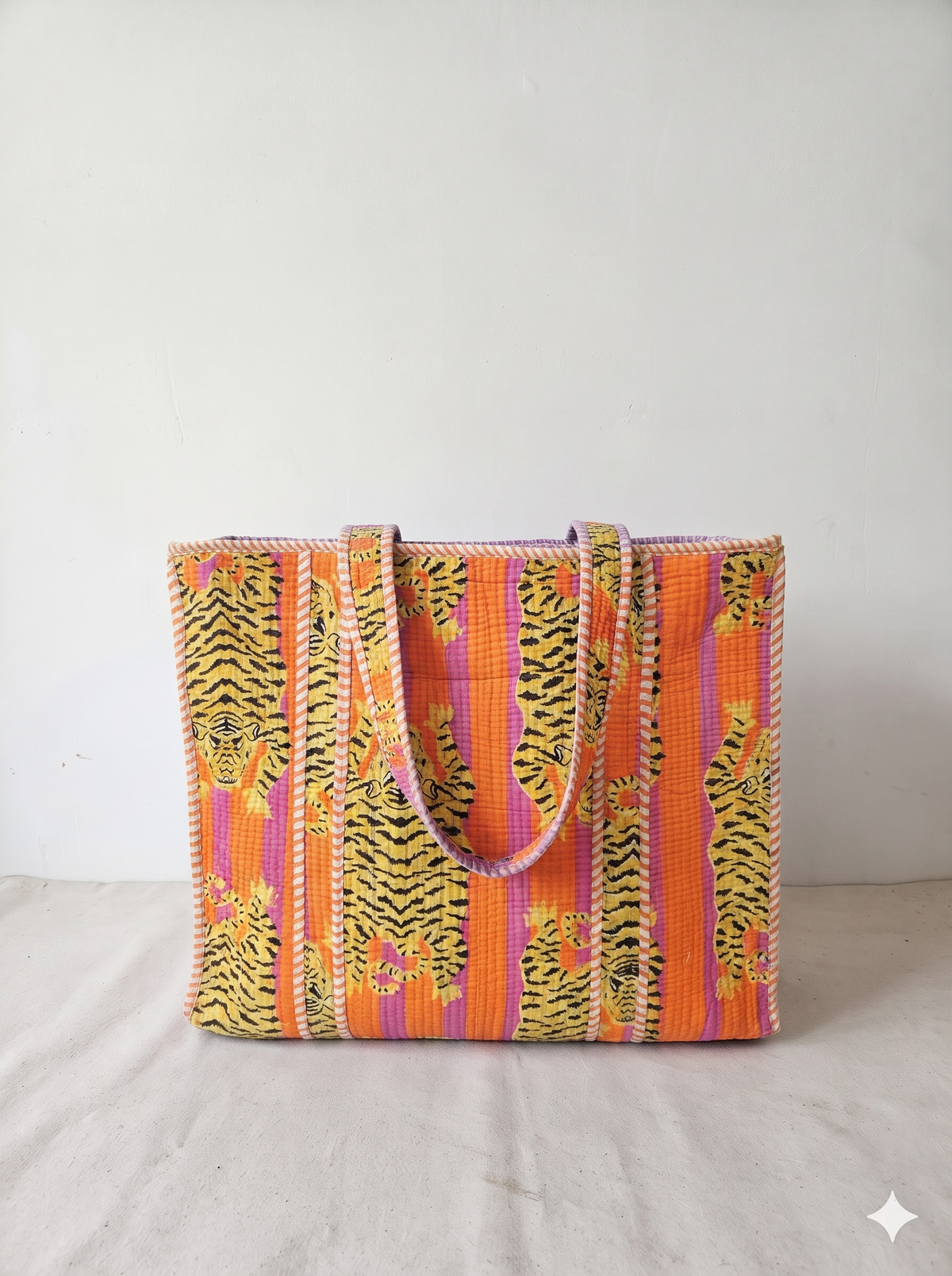 Jaipuri Printed Quilted Cotton Tote Bag | Sher Dhaari – Orange Tiger Stripe | 18x18 inch | Zipper & Inside Pocket | Wholesale Tote Bag 148zvBCnfgasdn43CXaV8cVgFx_bcvOvW_w2000