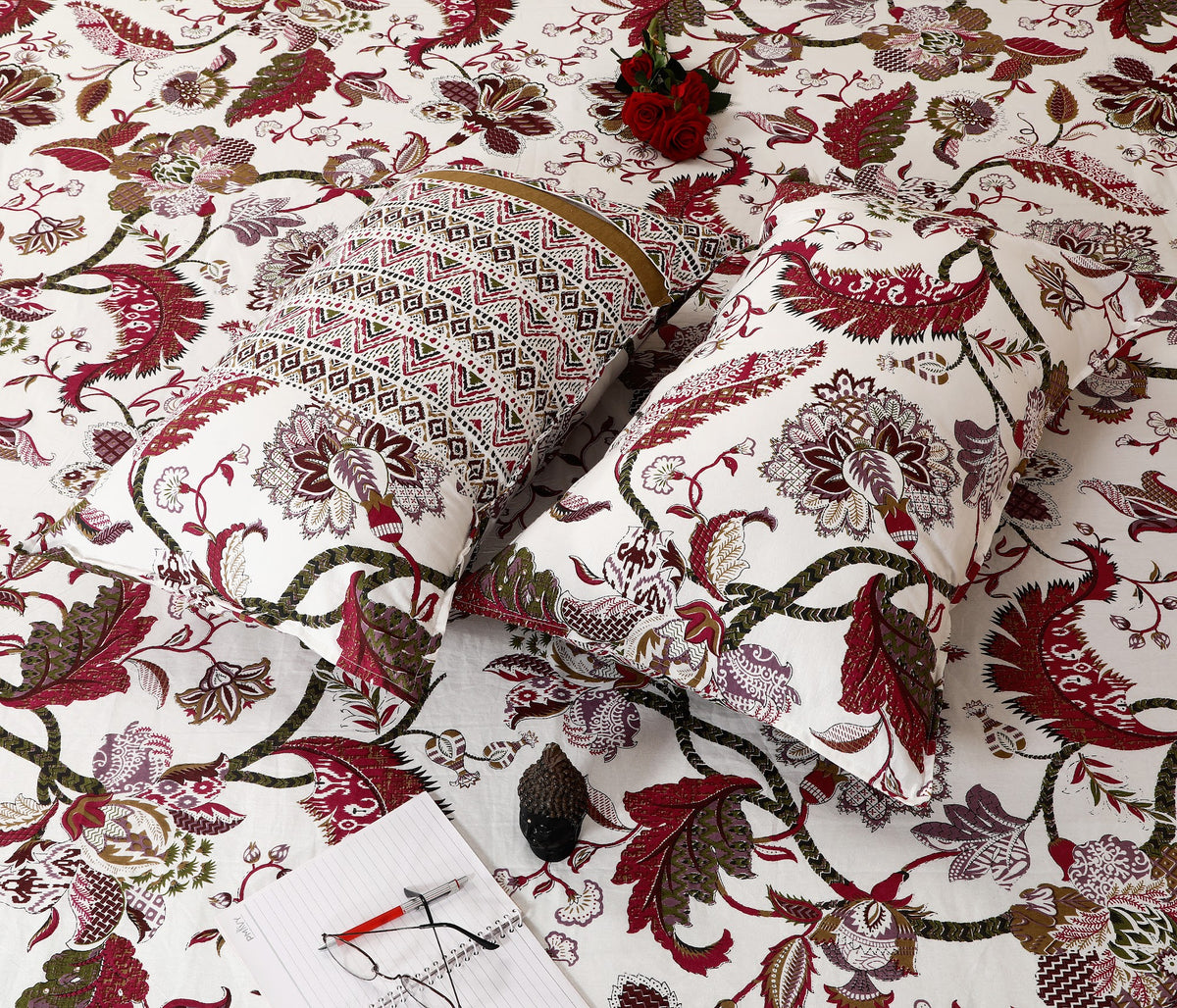 Bagru Mahal Maroon Kalamkari Floral Cotton King Size Bedsheet 108x108 with 2 Pillow Covers Bedsheet 14CGtKWZkUrvW75IOie3E1pFvRRNNmapf_w2000