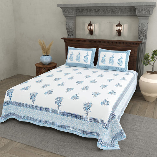 Moti Buta Blue Big Buta Cotton Double Bedsheet 90x108 with 2 Pillow Covers Bedsheet 14DfKKsCy2A8LhzpdZozV0qLbuVeHAMXD_w2000