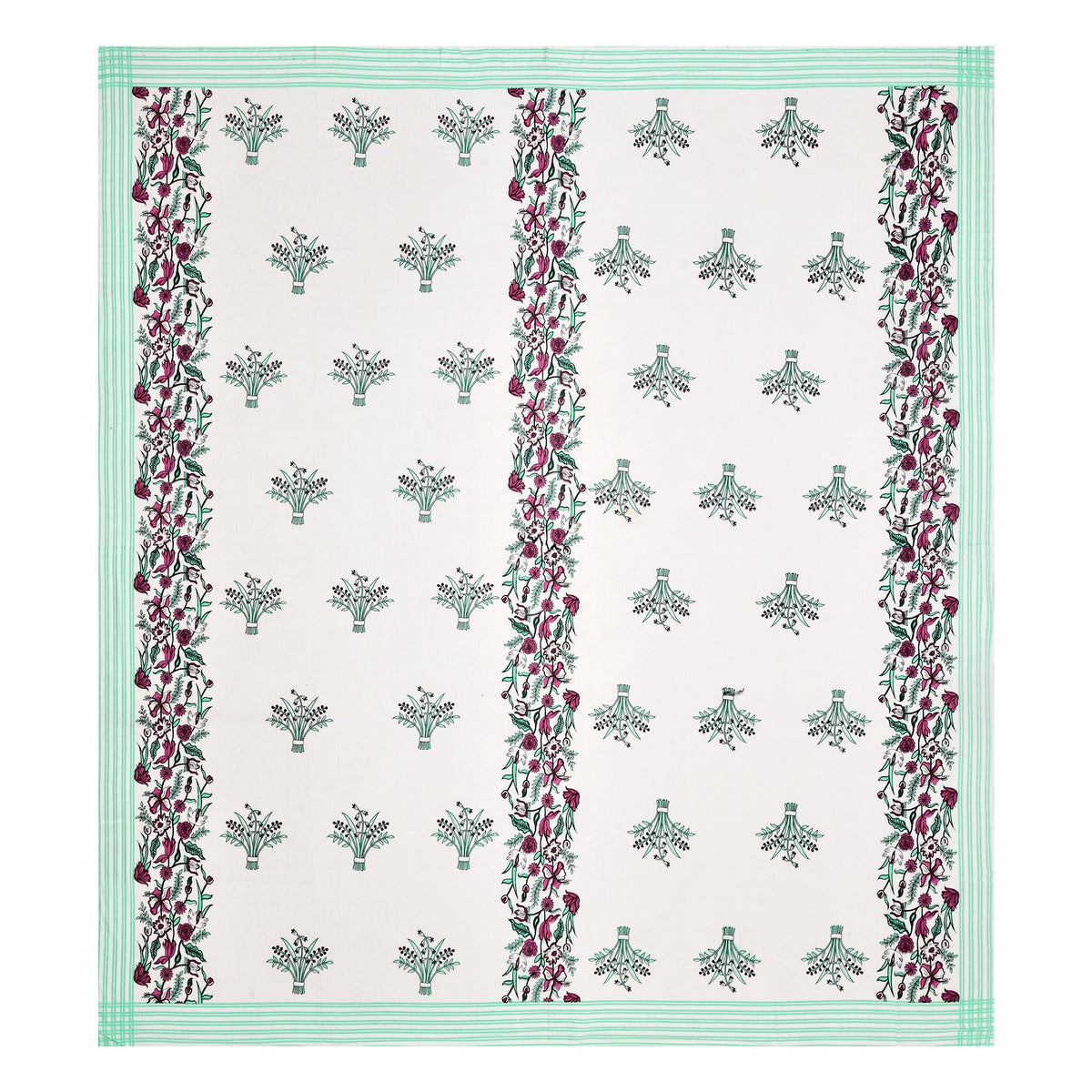 Kalashree Mint Border Floral Bel premium cotton double bedsheet 100x108 with 2 pillow covers – mint green and grey – wholesale Jaipur – view 5