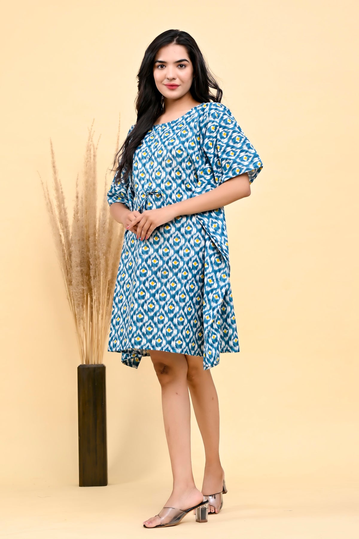 Light Blue Floral kaftan dress – make to order wholesale – view 4