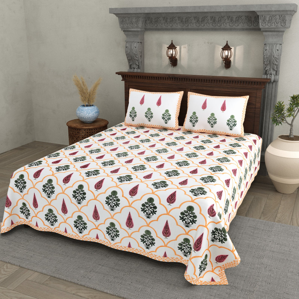 Elite Peach Mughal Trellis Cotton Double Bedsheet 90x108 with 2 Pillow Covers Bedsheet 14Pw5J-BAsg6lRUyZuiUqXG1XHKFU2RCg_w2000