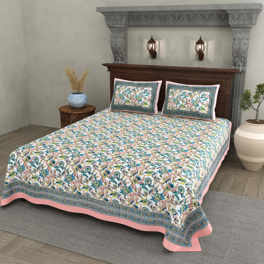 Gulabi Pastel Garden Floral Cotton Double Bedsheet 90x108 with 2 Pillow Covers Bedsheet 14W3Y4jqH3ai5kwOxSxRxyWL2SjEjHlgf_w2000