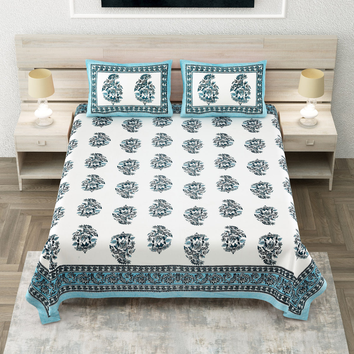 Avantika Teal Mughal Buta Cotton King Size Bedsheet 108x108 With 2 Pillow Covers Bedsheet 14ZMMlEOTdRRmRvTrk0Ju7PJ6DP9h7WEw_w2000