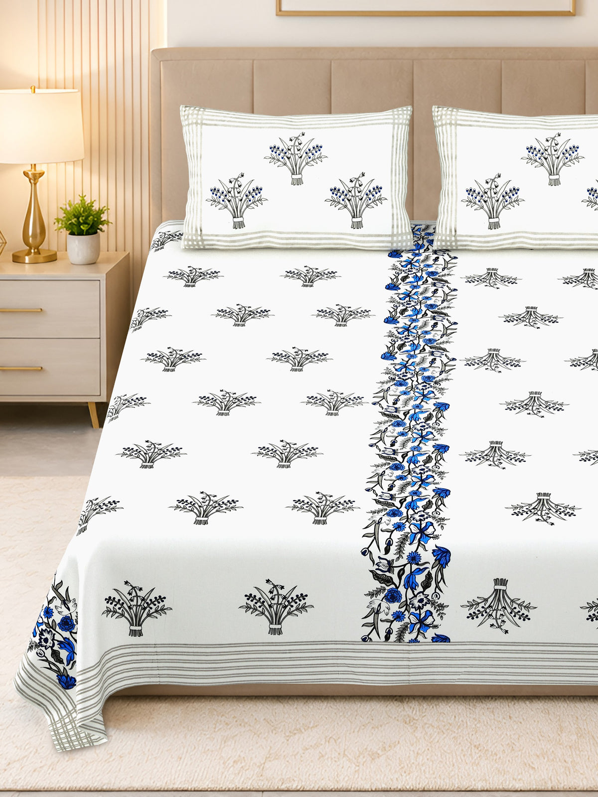 Kalashree Blue Border Floral Bel Premium Cotton Double Bedsheet 100x108 with 2 Pillow Covers Bedsheet 14mZnZoTJ02JIIZ6yLrONrjq5uRYIrJyj_w2000