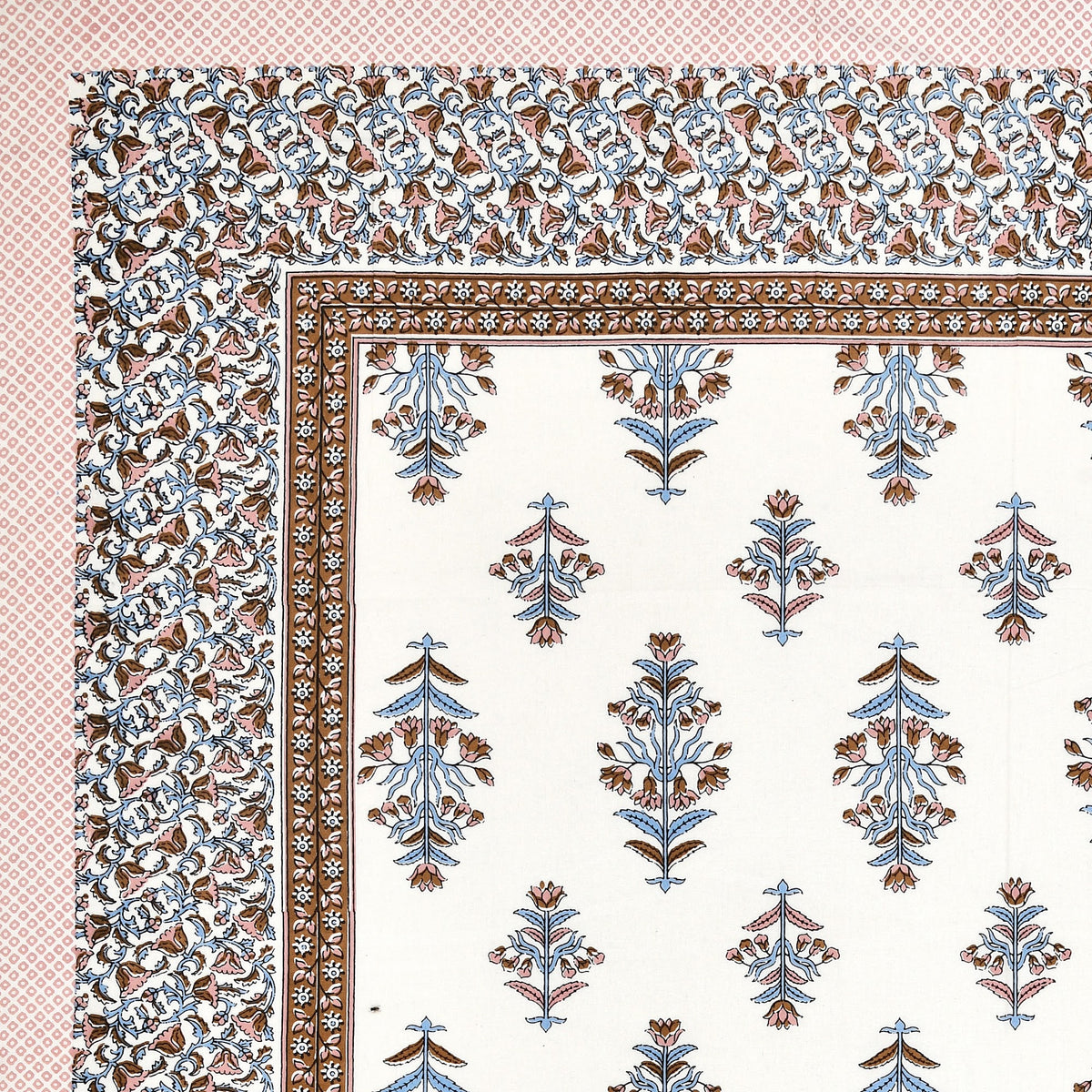 Elora Brown Border Mughal Buta Murugan cotton single bedsheet 60x90 with pillow cover – brown – wholesale Jaipur – view 3