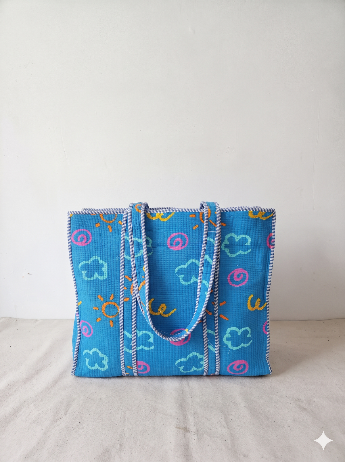 Jaipuri Printed Quilted Cotton Tote Bag | Badal Neela – Blue Cloud | 18x18 inch | Zipper & Inside Pocket | Wholesale Tote Bag 159V77PEi10gaQhVws2040W6eqdpZ9-eQ_w2000
