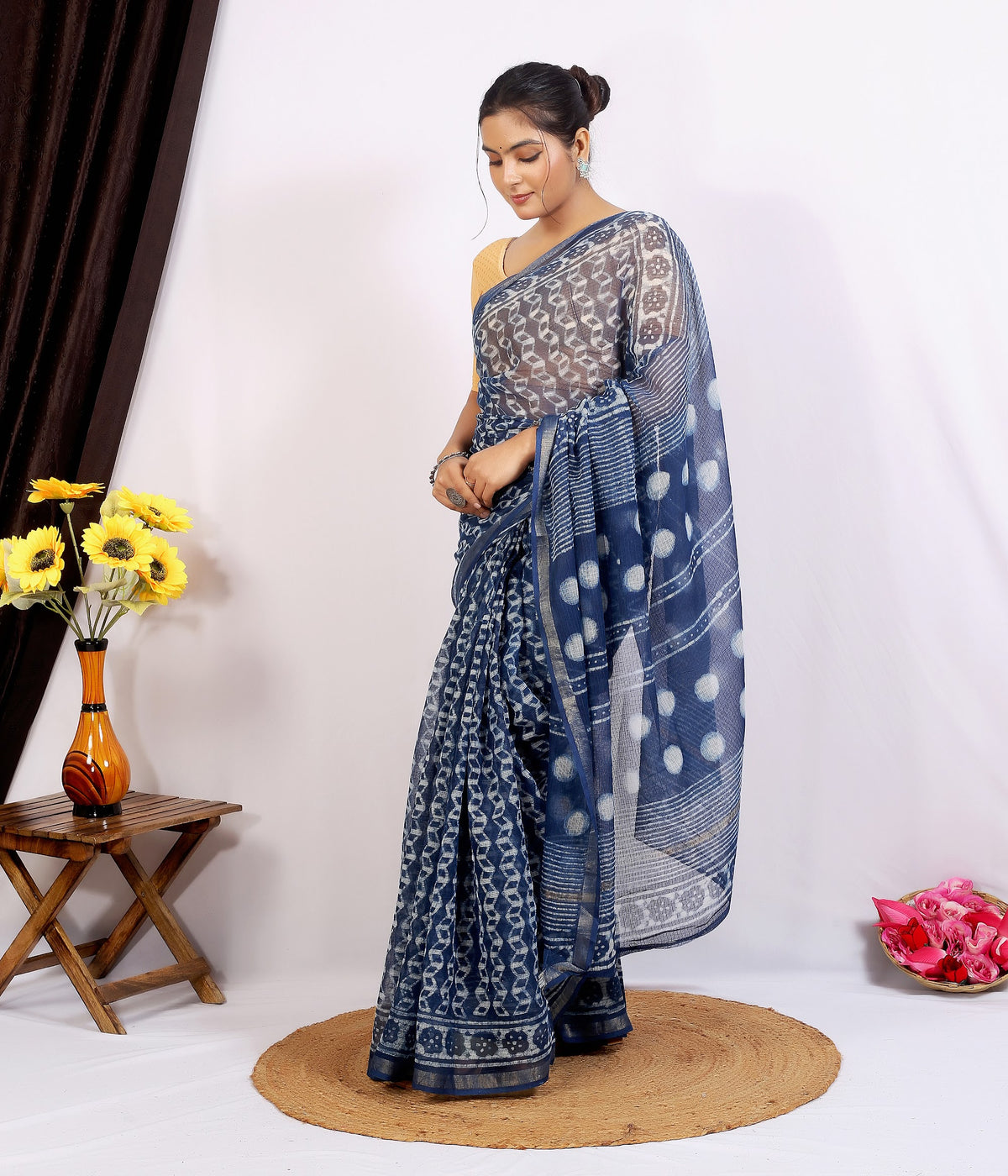 Indigo Polka Dabu Kota Doria Hand Block Print Saree with Blouse Saree 15BoNv5fhYJY-6tj9zCw3ogbIwCLfr3pT_w2000