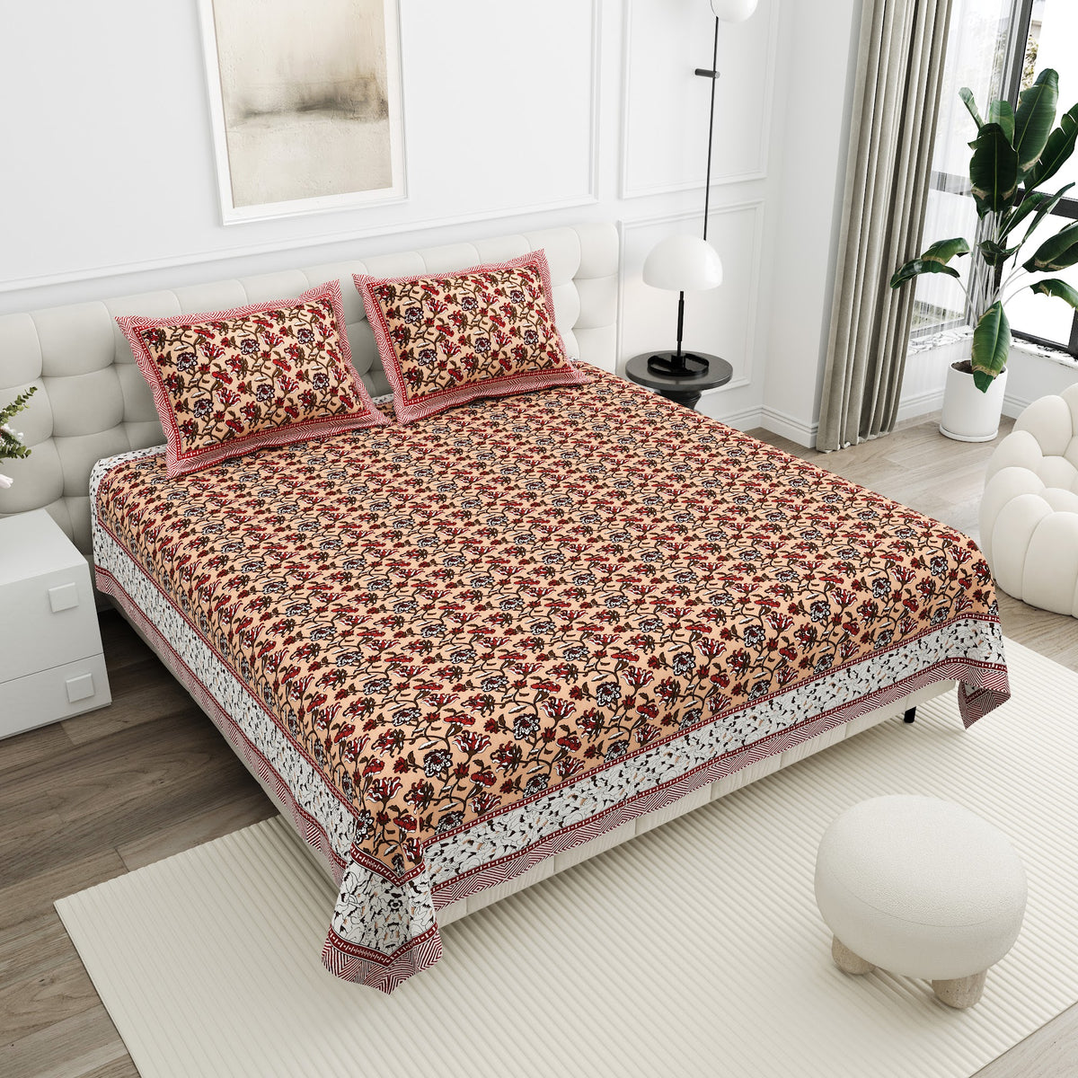 Kesar Rust Floral Cotton Double Bedsheet 90x108 with 2 Pillow Covers Bedsheet 15YHGJrN698iqIvcoGB5eSV3aVP6xo9Gj_w2000