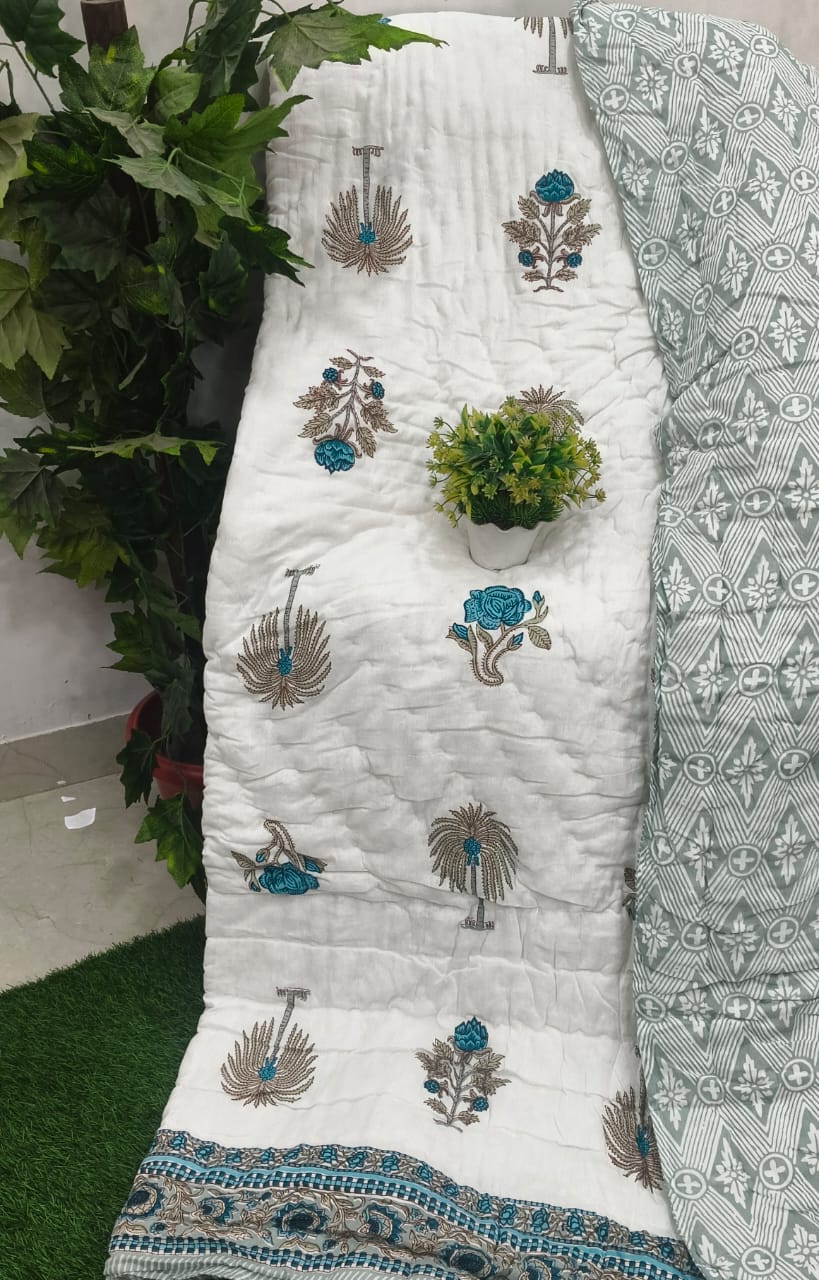 White Teal Tree Buta Jaipuri Mulmul Razai – Reversible, Cotton Filled Razai 15hpKHotIjqwAB-OAdrna7voKDFckB9mA_w2000