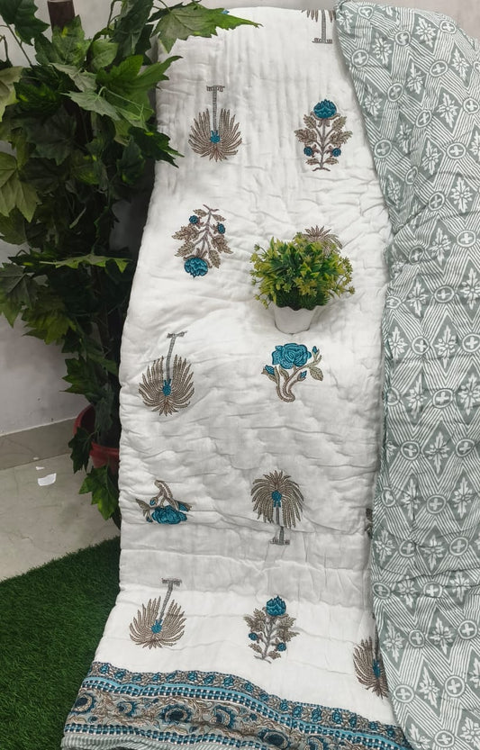 White Teal Tree Buta Jaipuri Mulmul Razai – Reversible, Cotton Filled Razai 15hpKHotIjqwAB-OAdrna7voKDFckB9mA_w2000