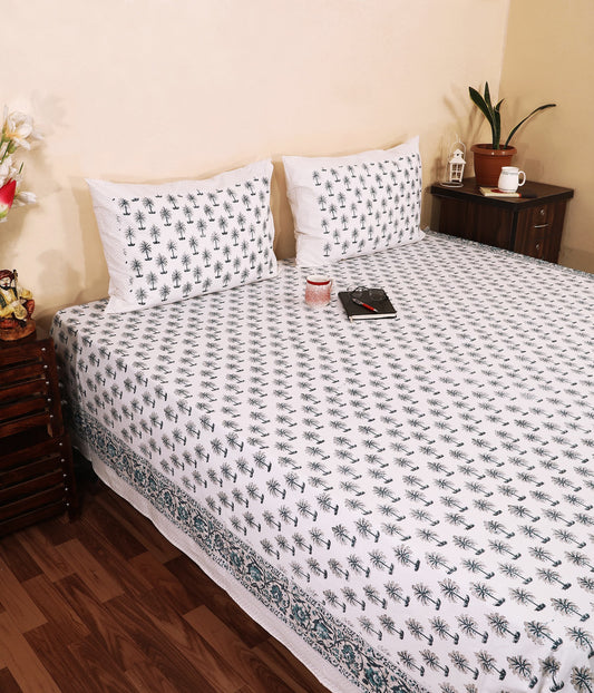 Midnight Palm Hand Block Printed Murugan Cotton Double Bedsheet 95x108 with 2 Pillow Covers Bedsheet 15hutESm7YLQ3qG45uDrzqqsOnyHmYe3D_w2000