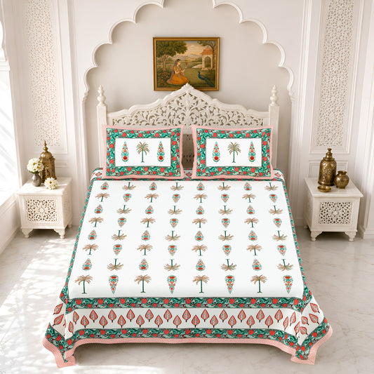 Premium Royal Block Green Pink Palm Tree Cotton Double Bedsheet 90x108 with 2 Pillow Covers Bedsheet 16-2yjdjU8xlkuFCKvE0SD-HTh8rgLfyi_w2000