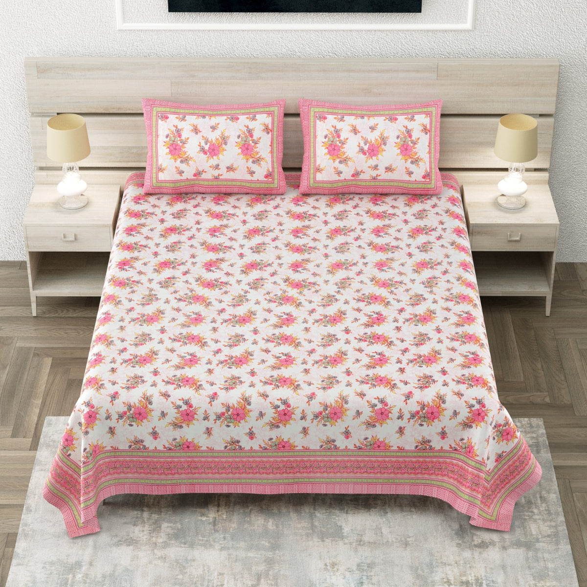 Avantika Pink Floral Cotton Super King Bedsheet 108 Inch With 2 Pillow Covers Bedsheet 1647FqqZjs8pecfJkzhmvtbFrlP1W1L1n_w2000