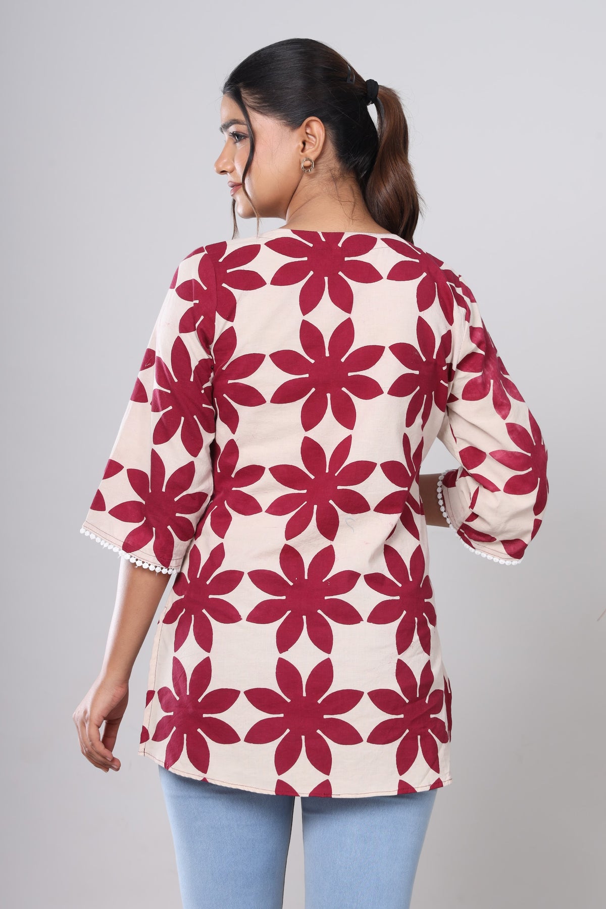 Hand Block Printed Cotton Short Kurti – Maroon Star Flower (Make to Order) Ready to Wear 1681WCC_CAvSdB2GVFYemnN_w9HvbEUum_w2000