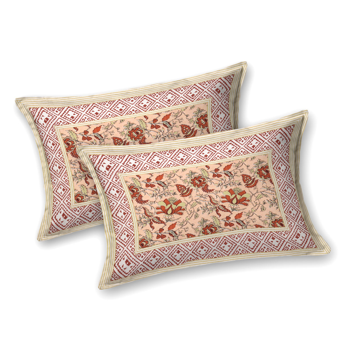 Rust Peach Floral Bel pure cotton double bedsheet 90x108 – Unnati collection – view 5