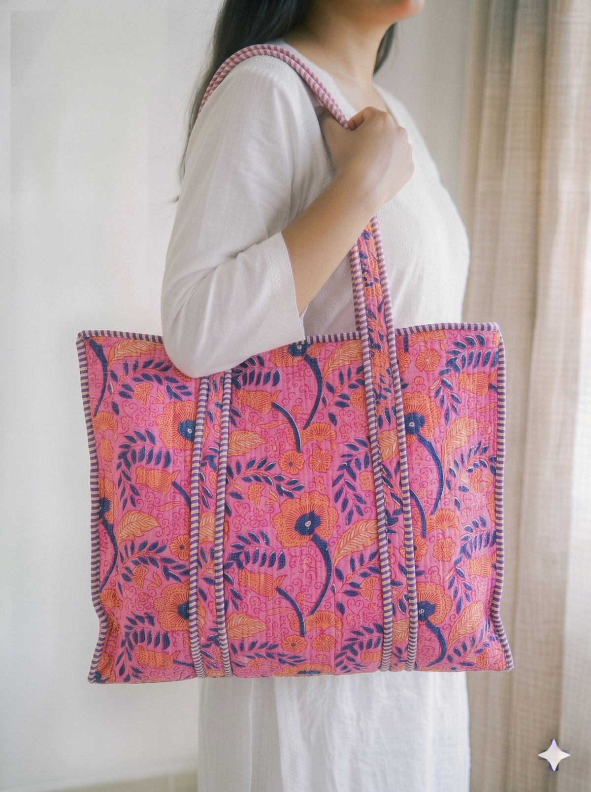 Jaipuri Printed Quilted Cotton Tote Bag | Gulabi Bagh – Magenta Floral Vine | 18x18 inch | Zipper & Inside Pocket | Wholesale Tote Bag 16SlckwiAwIxuuLm2taSAnvT-hyqyDZhE_w2000