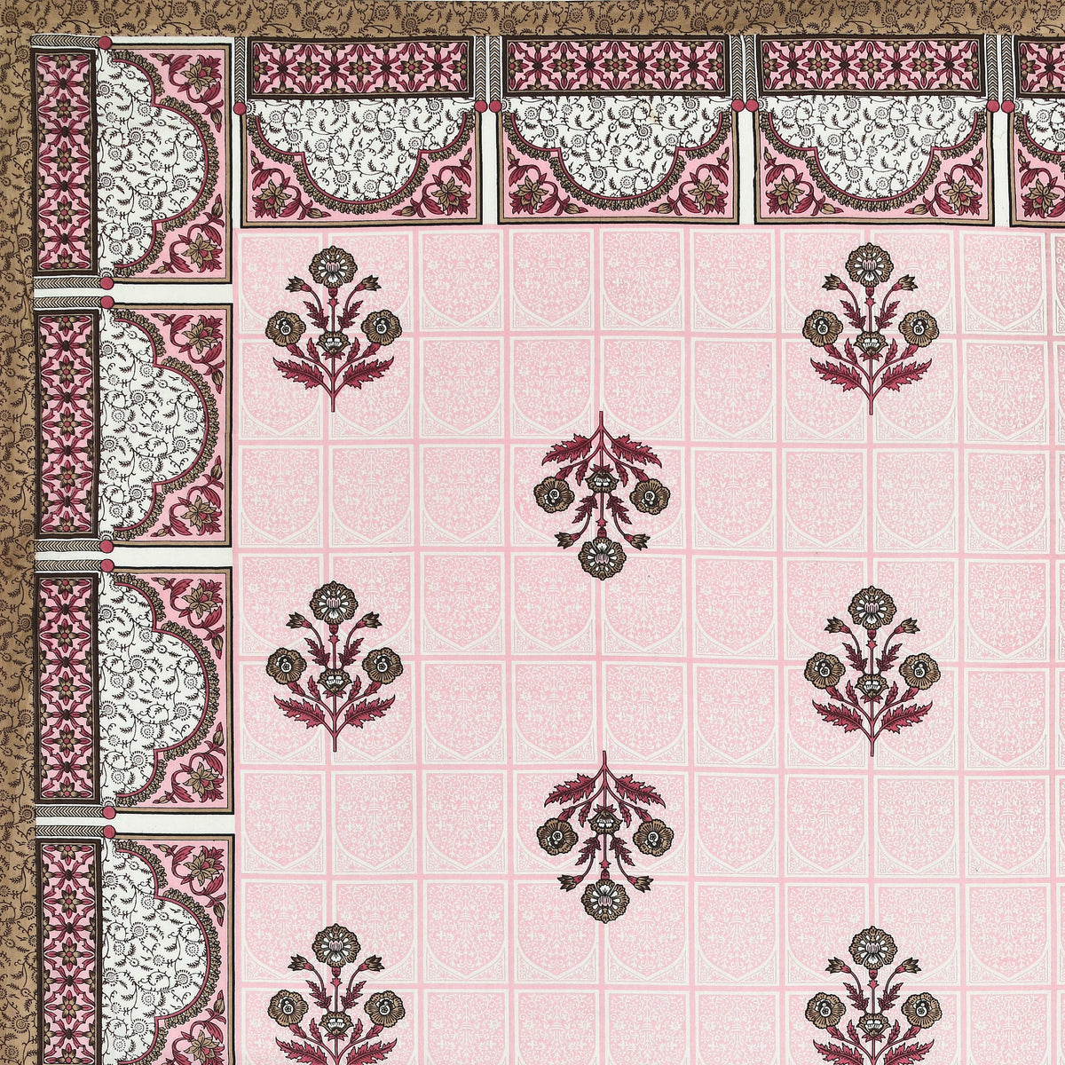 Kalashree Pink Mughal Panel premium cotton double bedsheet 100x108 with 2 pillow covers – pink and brown – wholesale Jaipur – view 3