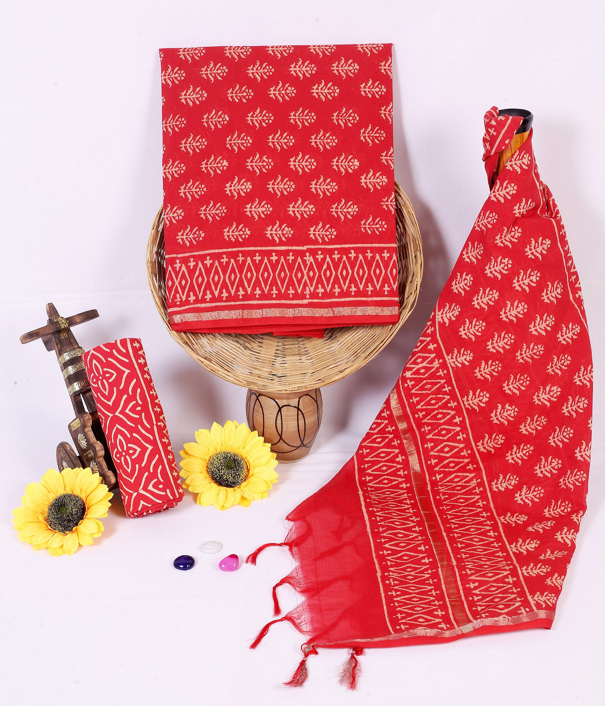 Laal Buta Red Buta Chanderi silk hand block print suit material