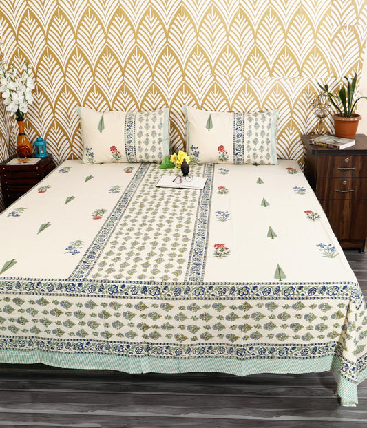 Prakriti Yuvraj Green Panel Floral Pure Cotton King Size Bedsheet 108x108 with 2 Pillow Covers Bedsheet 16jCP4eaDqpwCzCt7wadJsh1FUpPrIRol_w2000
