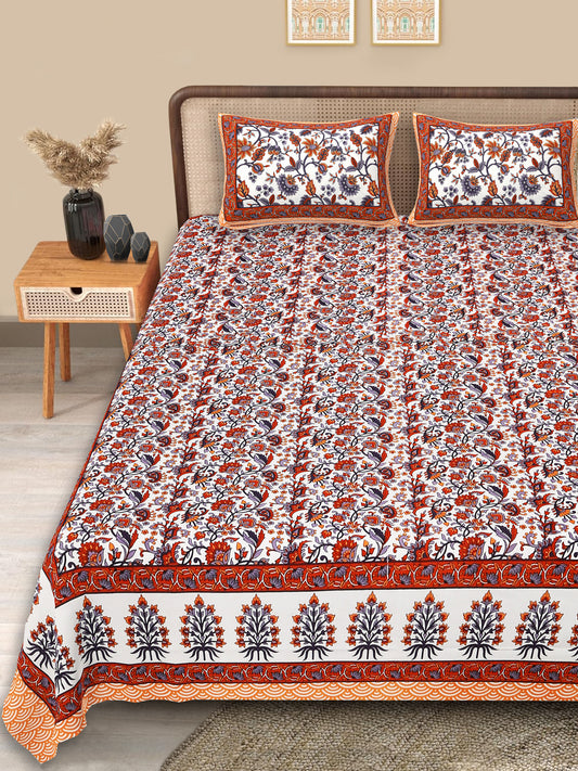 Premium Cotton King Size Jaipuri Bedsheet | Floral Boota by Srishti